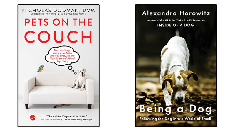 Book Covers: Pets on the Couch by Dr. Nicholas Dodman and Being a Dog by Dr. Alexandra Horowitz