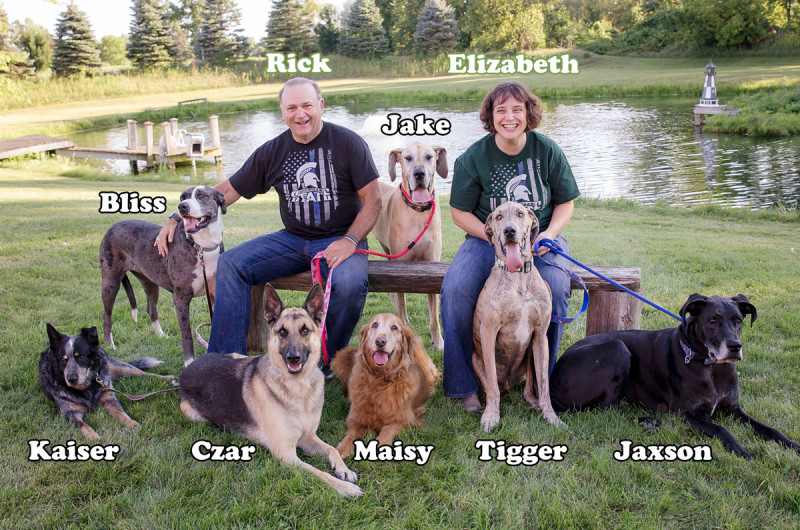 The Cornell family and their seven dogs