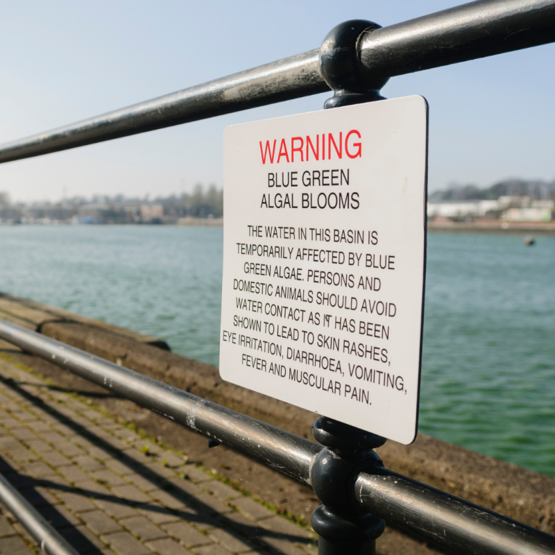 blue green algae warning sign water